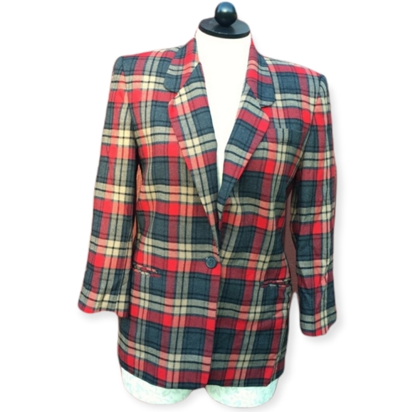 Talbots 12 Wool Plaid button front Lined Blazer - Picture 1 of 7